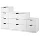 White NORDLI chest with modern, stacked drawers and black handles.
