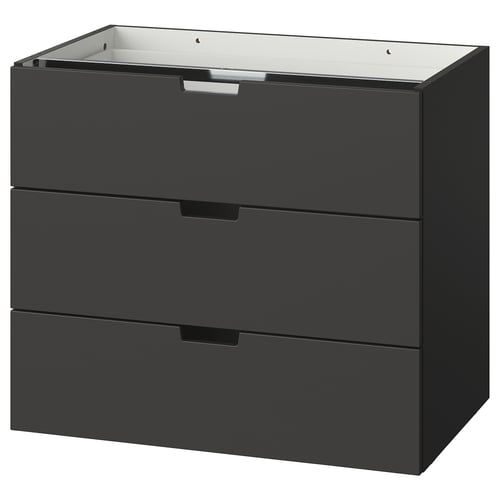 An ikea NORDLI black chest of drawers with three drawers in a rectangular shape.