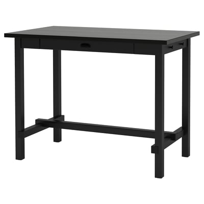 Black NORDVIKEN bar table, sleek design, single drawer, sturdy legs, rectangular top.