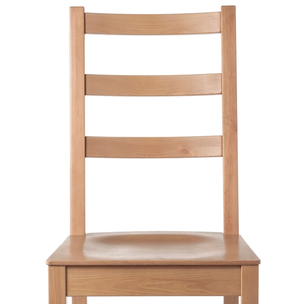 Wooden chair with ladder back design, sturdy and durable. The seat and back are crafted for comfort and support.