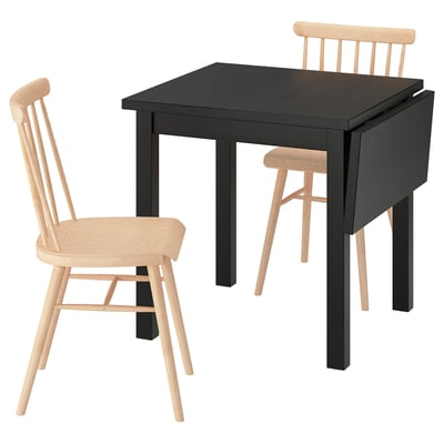 NORDVIKEN / HÖGVED Table and 2 chairs, black/birch veneer, 74/104 cm