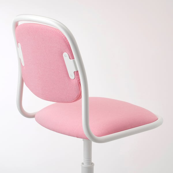 Pink childs desk chair, sturdy, comfy foam, adjustable height. White frame, quality design.