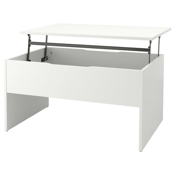 An ÖSTAVALL coffee table in white with adjustable top, modern design.