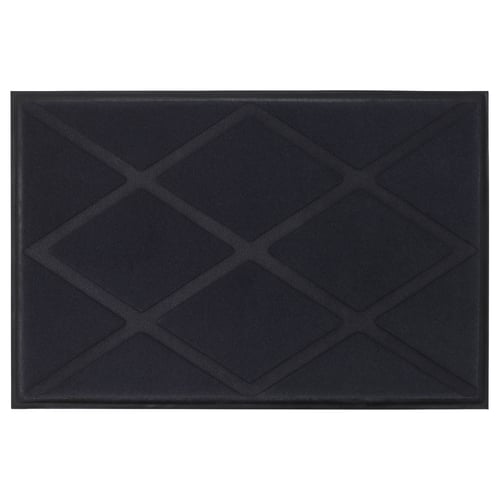 Black rectangular doormat with diamond-shaped patterns.