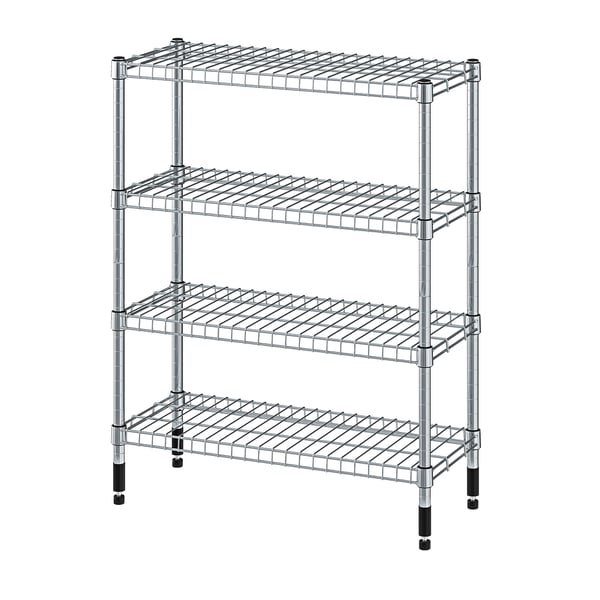 OMAR 4-tier wire storage rack, silver, steel, rectangular, open design.
