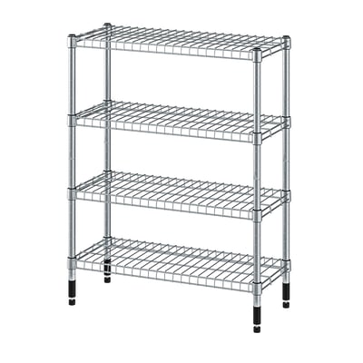 OMAR 4-tier wire storage rack, silver, steel, rectangular, open design.