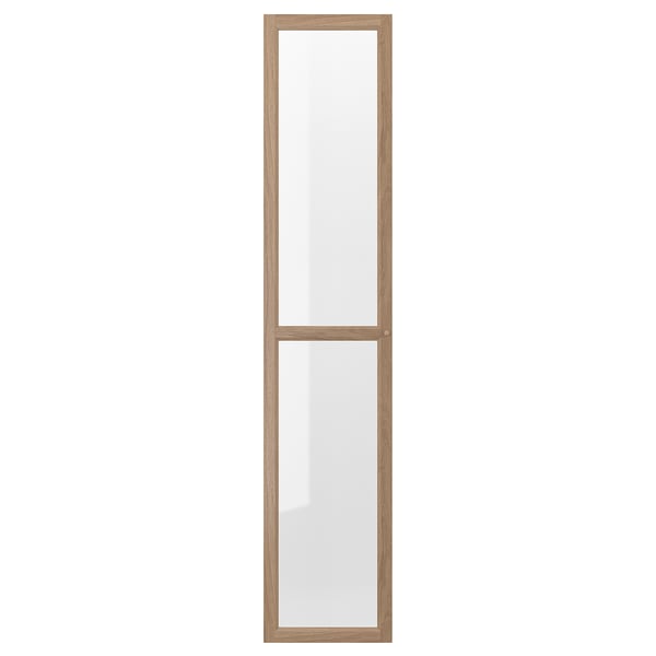 OXBERG glass door for billy bookcase; light wood frame, clear glass panel, rectangular shape.