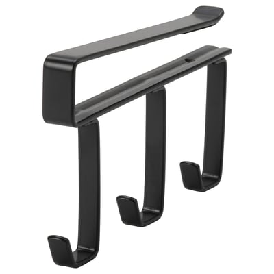 Black PÅLYCKE hook rack with 3 hooks for kitchen utensils or tea towels.