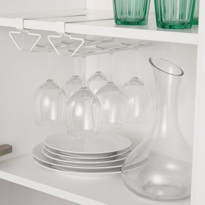 Wine glass holder for kitchen storage, mounts under shelves. Holds up to 3 glasses. Part of PÅLYCKE series.