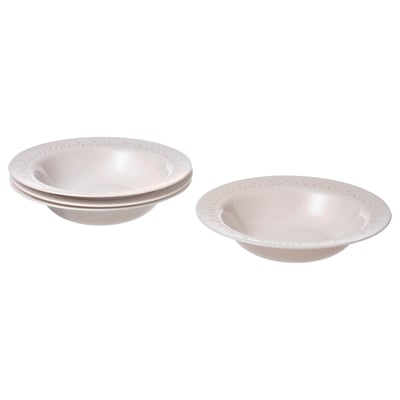 Two white, round, stackable bowls with a textured rim, made of tempered glass.