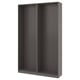 Gray PAX wardrobe frame, modern minimalist design, narrow structure.
