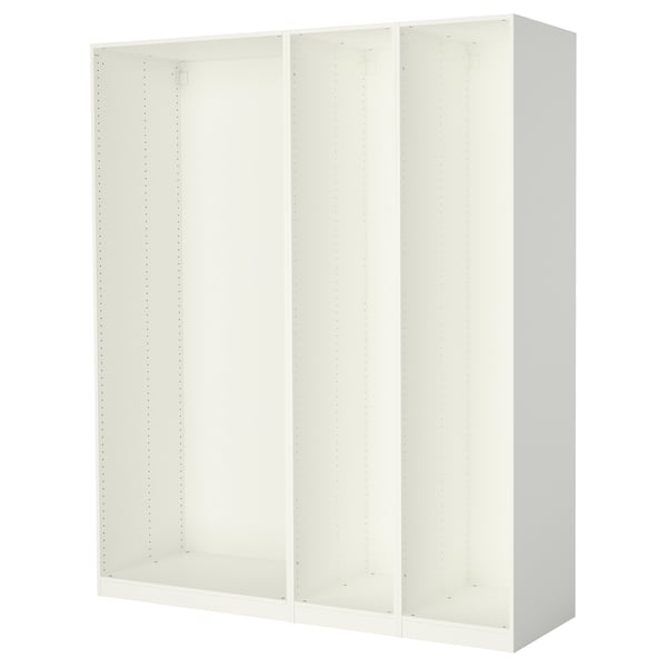 White PAX wardrobe frame, rectangular, made of particleboard.