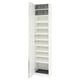A white ikea PAX wardrobe with mirrored doors and multiple shelves.