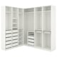 Displays an ikea PAX wardrobe in white, featuring a combination of shelves and drawers.