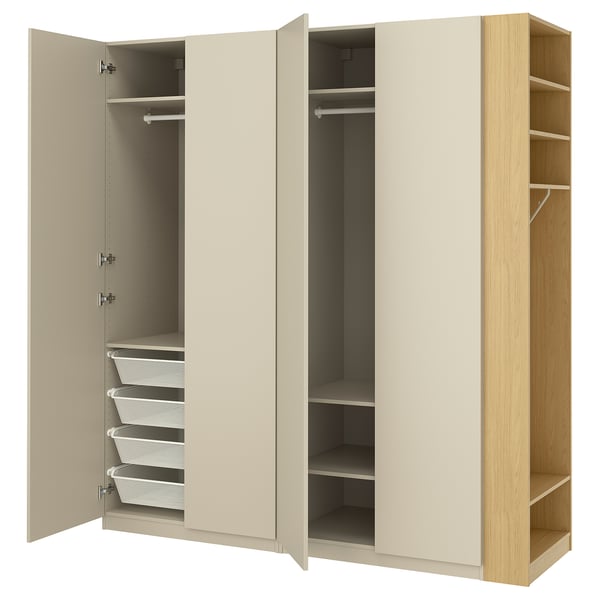 PAX / FORSAND Wardrobe combination, grey-beige grey-beige/oak effect, 220x60x236 cm