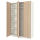 An open white and light wood PAX wardrobe with multiple shelves inside.
