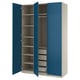 Open blue PAX wardrobe with shelves and drawers.