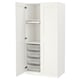 A PAX wardrobe in white with mesh baskets and drawers, designed for compact, organised storage.
