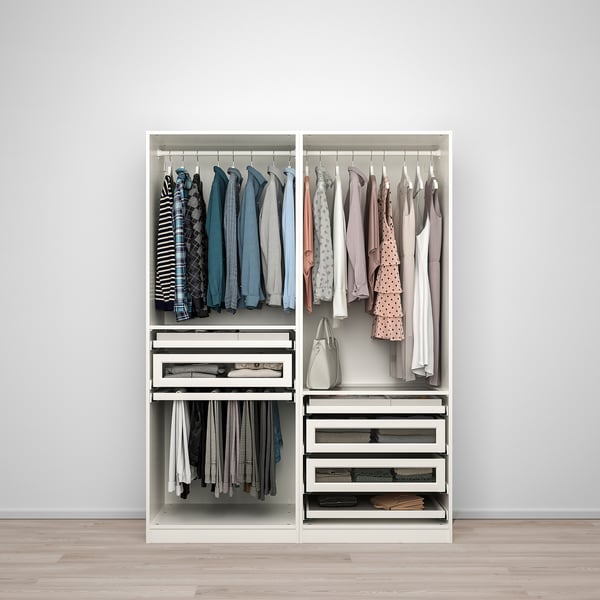 Organised wardrobe: glass, drawers, easy access