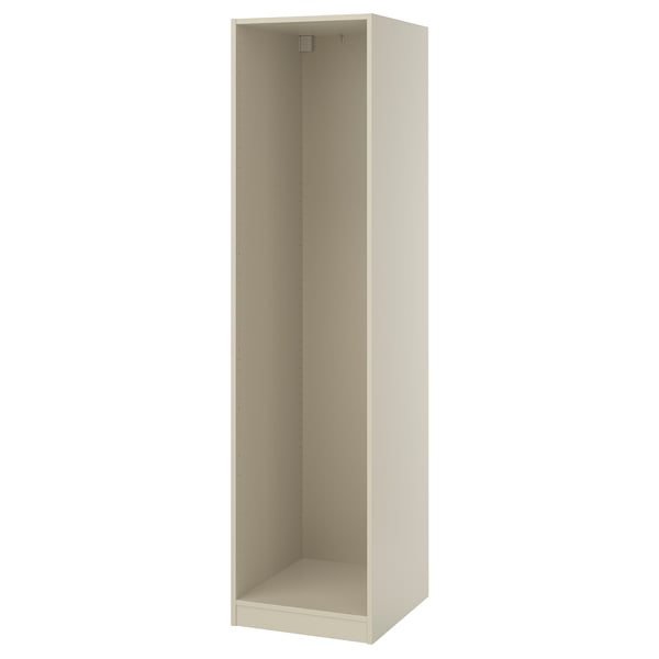Empty beige ikea PAX wardrobe frame - tall, narrow, perforated back, adjustable feet