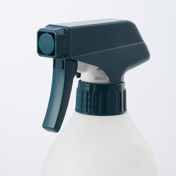 A durable spray bottle with adjustable nozzle and lock for safety, made of polyethylene plastic.