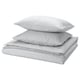 Light grey PILTANDVINGE bedding set, featuring a folded duvet cover and two pillows, smooth texture, simple design.