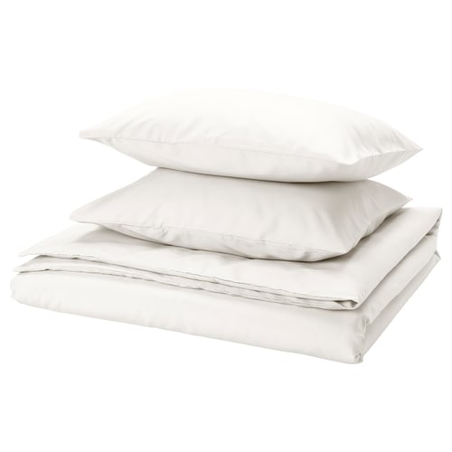 PILTANDVINGE bedding set in white, smooth polyester/viscose, rectangular shape with button closure.
