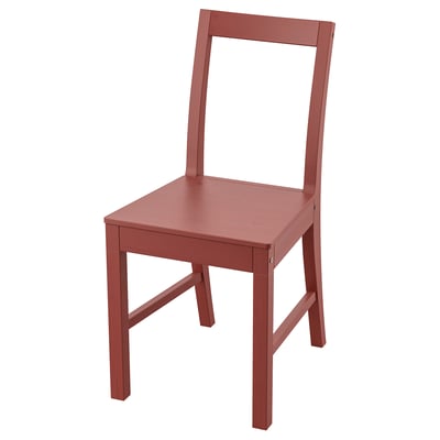 Red wooden chair PINNTORP, minimalist design, angled back, pine solid.