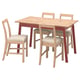 Red-painted pine dining set with light beige cushioned chairs. Modern design for 4 people.