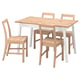 PINNTORP table set, light wood, rectangular, four matching chairs with slatted backs and seats.