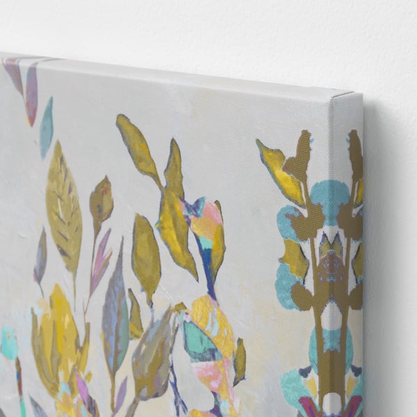 Canvas print with vibrant abstract foliage, tight edges, high quality texture.