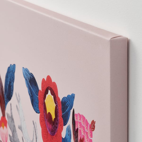 Close-up of canvas edge with vivid floral print, showing high-quality, textured fabric and crisp colours.