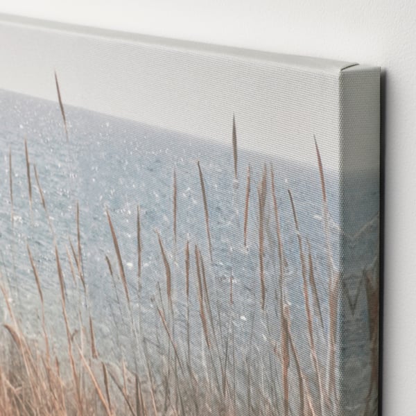 Close-up of canvas art with grassy texture, showcasing high-quality print and deep frame.