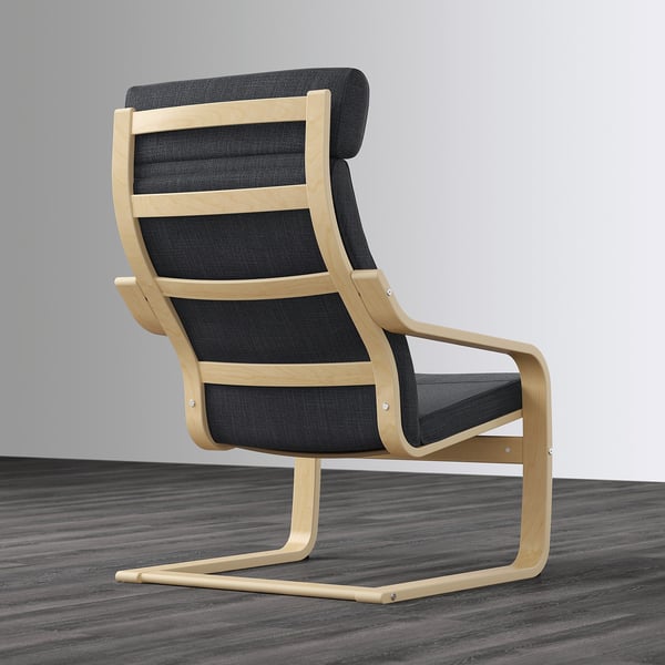 Modern, curved wooden chair with dark mesh back and seat, providing comfy resilience and neck support.