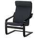Dark grey POÄNG armchair with curved black wooden frame, high back, and cushioned seat.
