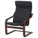 Modern dark grey fabric armchair with wooden frame, curved back & sides for comfort.