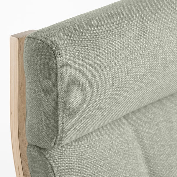 Comfortable POÄNG armchair in gunnared fabric, featuring soft, tufted cushioning and sturdy bentwood frame, ensuring lasting support.