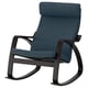 POÄNG rocking chair, blue, dark brown frame, cushioned, ergonomic design.