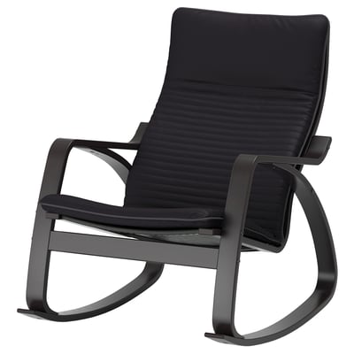 Pozang black rocking chair: sleek design, dark wood, cushioned seat & back.