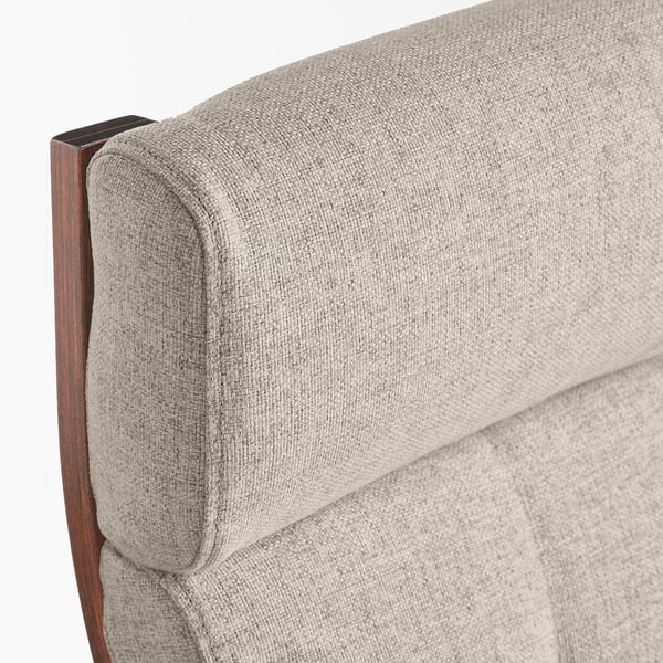 Close-up of stylish, cushioned rocking chair with curved bentwood lines and durable fabric.