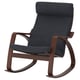 POÄNG rocking chair, dark grey, wooden frame, cushioned seat & back, curved design.