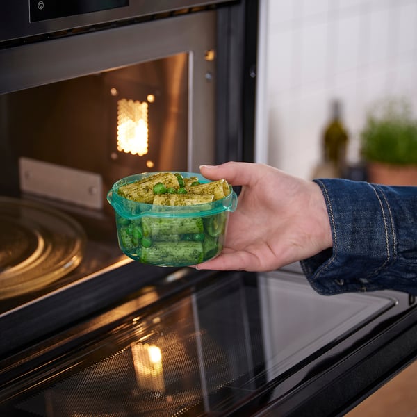 PRUTA Snack container with lid, lilac/green, 0.3 l