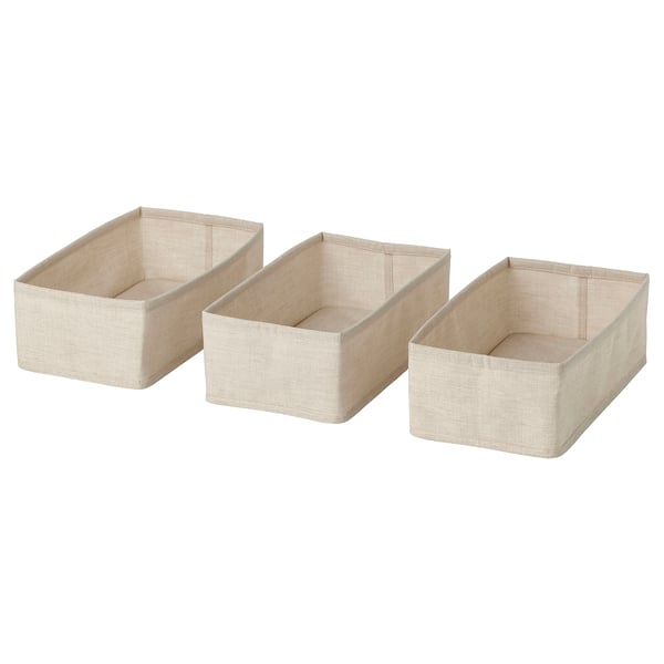 PURRPINGLA Box, set of 3, textile/beige, 20x38x12 cm