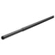 Black adjustable metal curtain rod; flexible, cylindrical shape.