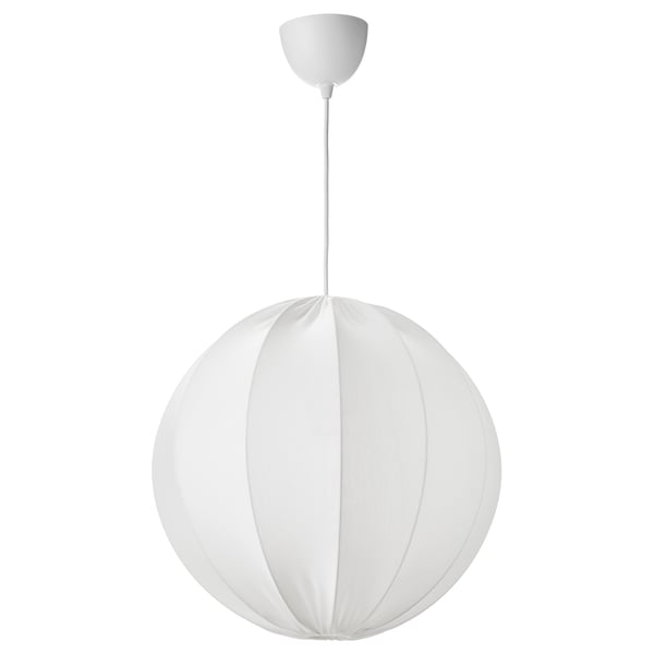 A white REGNSKUR pendant lamp with a round, textured shade hanging from a cord.