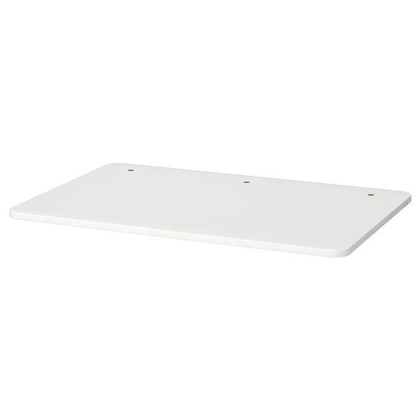 Rectangular white RELATERA table top, melamine surface, four pre-drilled holes, simple design.