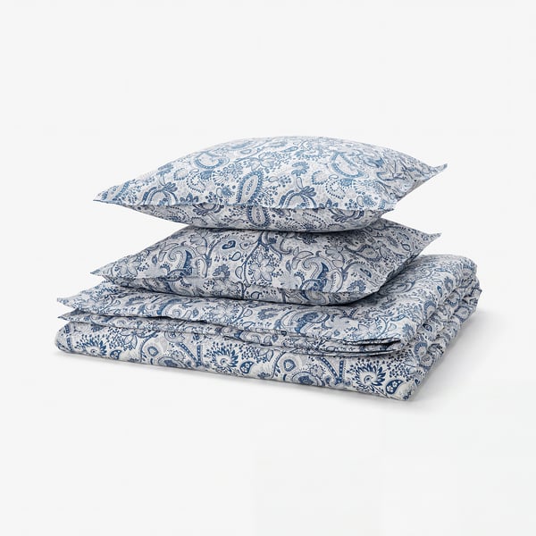 RODGERSIA Duvet cover and 2 pillowcases, blue/white, 240x220/50x60 cm