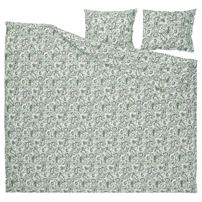 RODGERSIA Duvet cover and 2 pillowcases, green/white, 200x200/50x60 cm