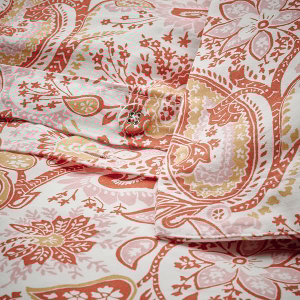 Paisley print pillowcase with button closure, soft cotton/viscose blend.