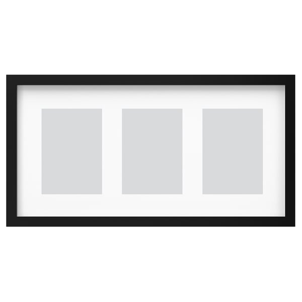 Black rectangular RÖDALM photo frame with three slots for pictures.